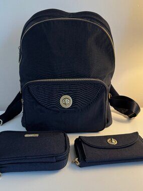 Baggallini Brussels Laptop Backpack/Wallet/ Zip Pouch 3 Pieces Excellent Cond.